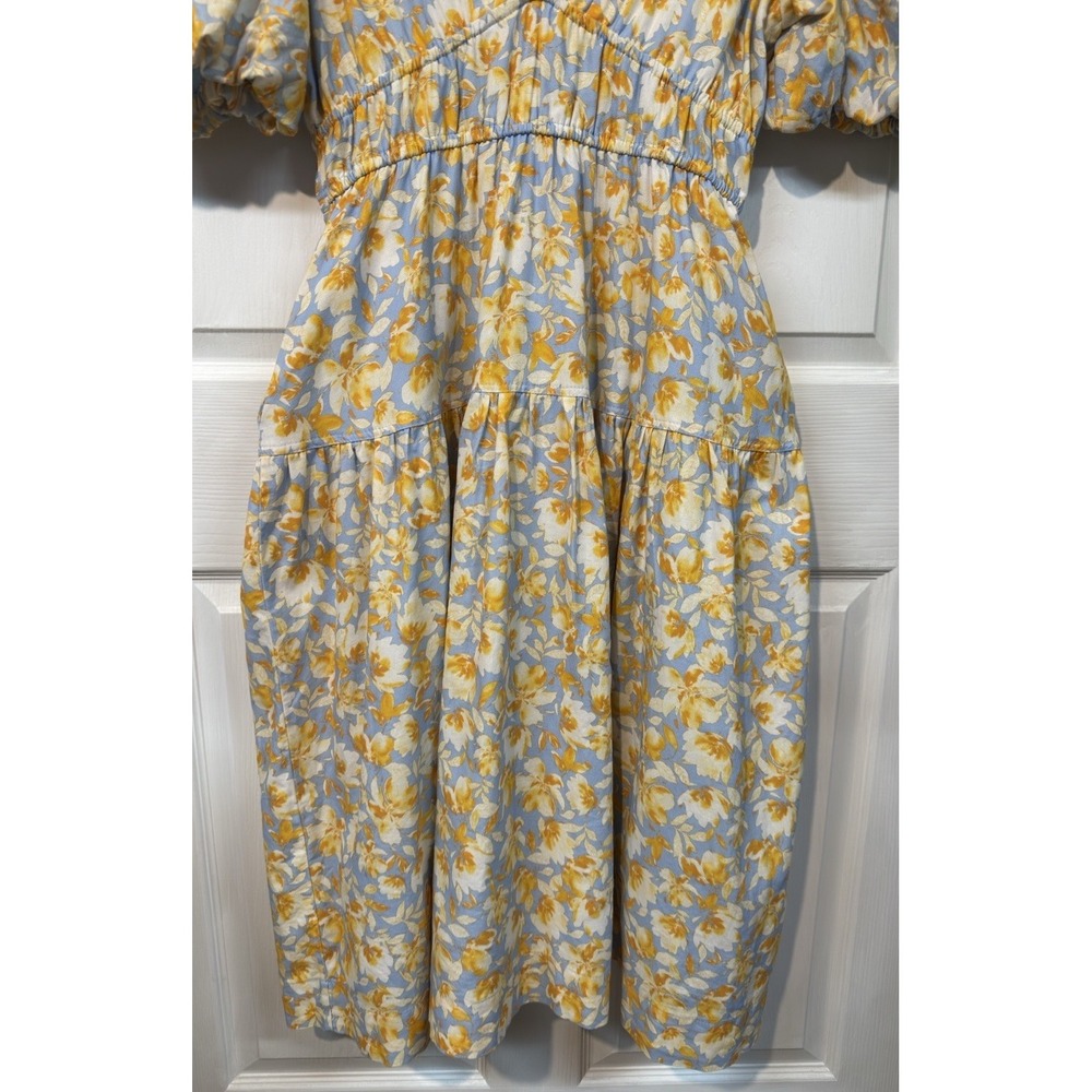 Tuckernuck Hyacinth House Blue and Orange Floral Puff Sleeve Pauline Midi Dress - Picture 3 of 16